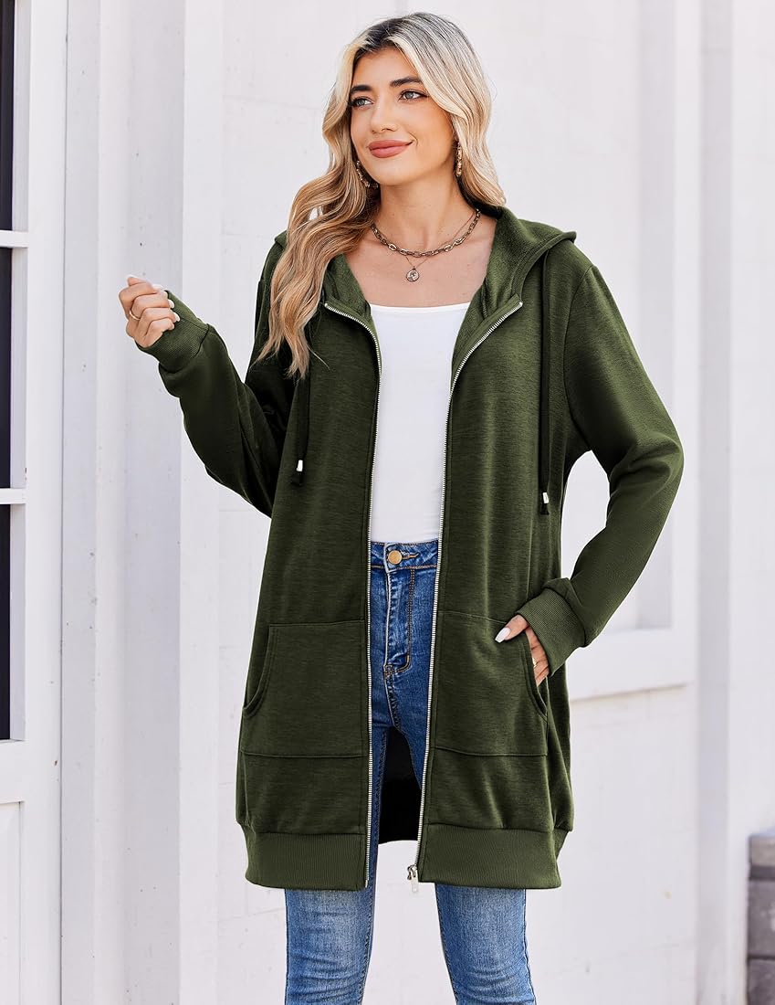 Zeagoo Women's Zip Up Hoodies Long Sleeve Fall Tunic Hooded